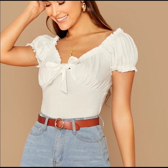 White Milkmaid Puff Sleeve Top - Picture 2 of 6